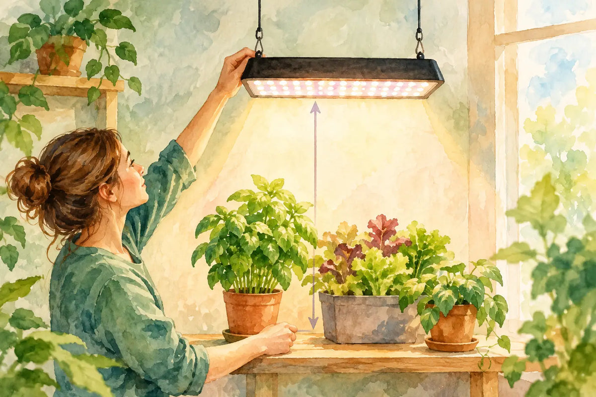 Een kweeklamp ophangen op de juiste hoogte