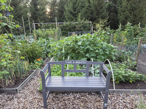Exclusive FSC wood garden bench by The Farm Dream. Choose your favourite garden quote. 113x40x75cm, Grey, Grow, Take a Breath