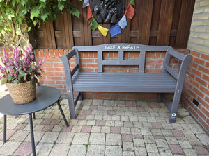 Exclusive FSC wood garden bench by The Farm Dream. Choose your favourite garden quote. 113x40x75cm, Grey, Take a Breath